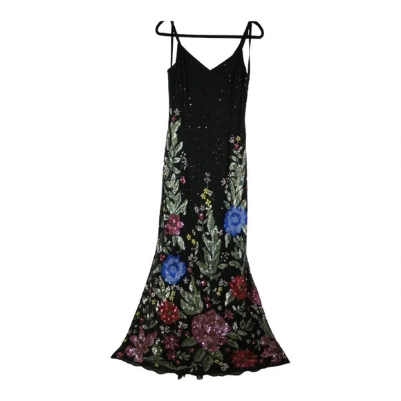 Mac Duggal - 5475 V-Neck Floral Appliqued Black Floral Dress 16 NWT - Picture 6 of 10
